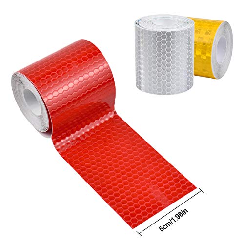 Kissral 3pcs Bande Reflechissante Autocollante 3 Mètres × 50 mm Bande Reflechissante Casque Motocyclettes Blanc/Rouge/Jaune, Bande Reflechissante Vélo Bande Autocollante Voiture pour Conduite de Nuit - Image 3