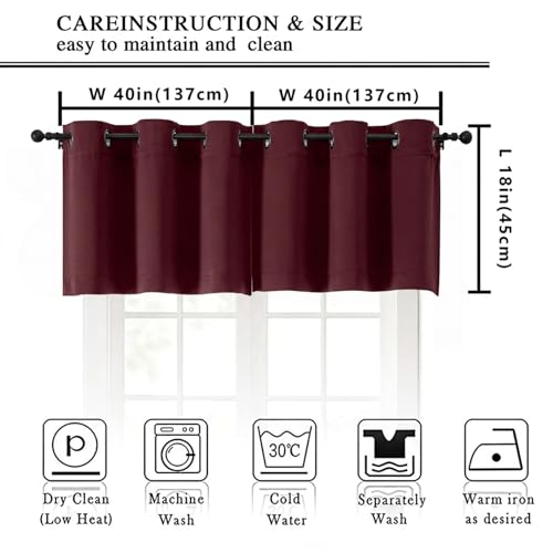 Image of Simplebrand Burgundy Kitchen Valances for Windows 18 Inches Long 2 Pack, Room Darkening Window Valances for Living Room, Grommet Short Straight Drape Kitchen Curtains for Bedroom Kids Room, 40Wx18L