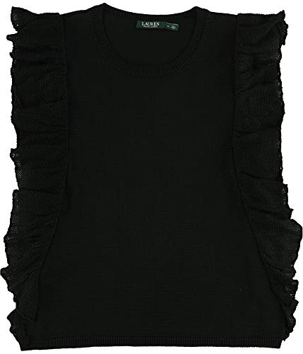 Ralph Lauren Womens Ruffled Trim Knit Sweater, Black, Large