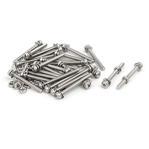 M3x30mm 304 ステンレススチール フィリップス なべ頭ボルト ネジナット ワッシャー 28セット (7734db878b9af13495aa3417dc8b3ff1)