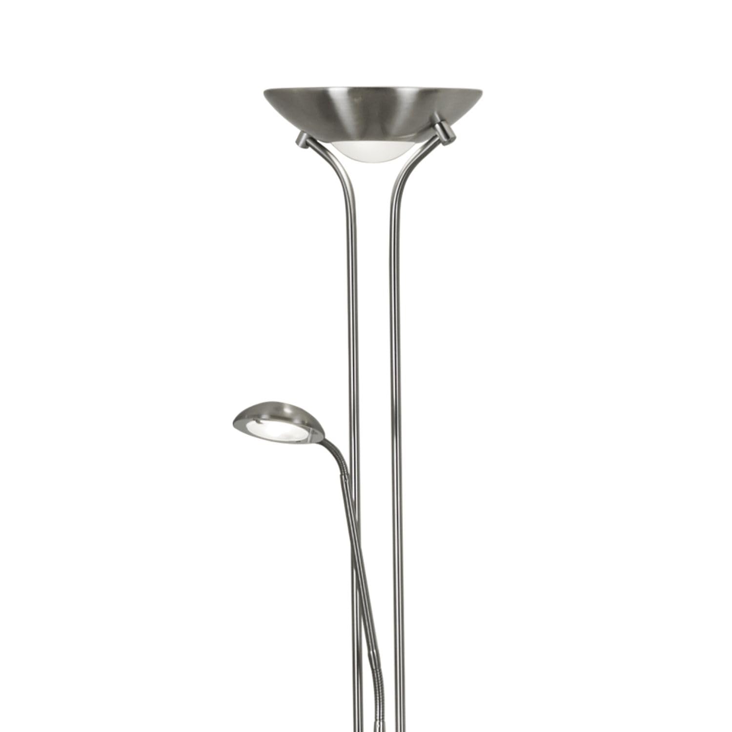Licht-Erlebnisse LED Deckenfluter mit Leselampe dimmbar 180 cm in Silber satiniert Modern 3000 K 1887 lm warmweiß Stehlampe Wohnzimmer Sehleuchte