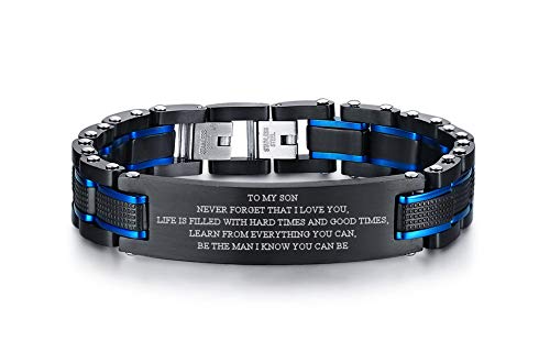 MPRAINBOW Stainless Steel to My Son/DAD,BF/Husband Courage Inpsirational Wristband Link Bracelets for Men, Birthday Gifts to Son BF,Husband,Dad