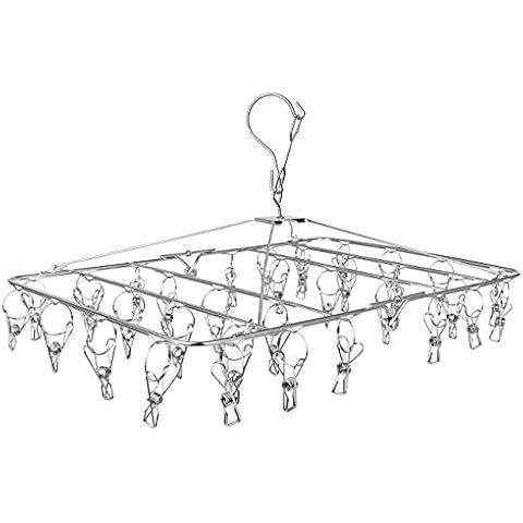 Fayleeko Clothes Drying Rack, 52 Clips Stainless Steel Laundry Drying Rack Folding Sock Hanger, Underwear Hanger, Clothes Hangers for Drying Towels, Bras, Lingerie, Baby Clothes Cover