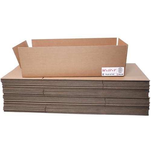 Image of Flat Cardboard Boxes 36 inchL x 15 inchW x 3 inchH (Pack of 40) - USA-Made Packing Boxes for Moving, Shipping, or Storage - USPS, UPS, FedEx Approved - Professional Packing Supplies for Moving | USA-Made Packing Boxes for Moving, Shipping, or Storage - USPS, UPS, FedEx Approved - Professional Packing Supplies