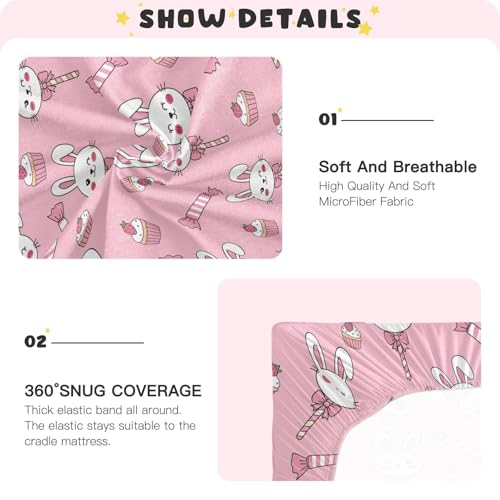 Image of Rabbit Candy Cake Pink Fitted Crib Sheet for Boys Girls Baby Bed Sheets for Baby Gift,52 X 28 in