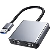 RuhZa USB to Dual HDMI Adapter, USB 3.0 to Dual HDMI Converter 2K Video Audio Multi Monitor, HDMI...
