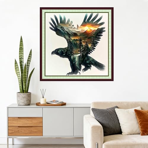 Image of Foxhool Stamped Cross Stitch Kits,11CT Printed Cross Stitch Pattern Full Embroidery Kits for Beginner Needlepoint Kits-Abstract Eagle 18x18 inchs