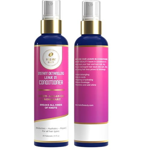 MAKOF BEAUTY Leave-In Conditioner Spray - Instant Detangling(Breaks All Knots) 3-in-1 Anti Frizz Hair Moisturizer with Argan Oil, Rosemary. Hydrating, Damage Repair For All Hair Types, 8 fl oz