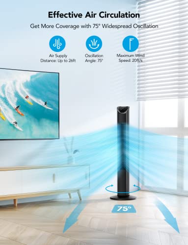 Govee Smart Tower Fan For Bedroom With Hygrometer Thermometer H5177, Wifi Oscillating Fan With Auto Mode, App Control, Room Fan With 8 Speeds 3 Modes, 24H Timer, Works With Alexa For Home Office #TOP4