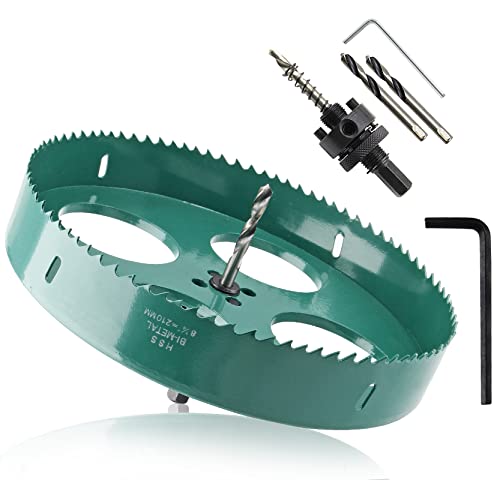 Image of 8-1 /4 Inch / 210mm Hole Saw with Heavy Duty Arbor, 8.25 Inch Hole Saw HSS Bi-Metal Hole Cutter Smoothly Cutting in Cornhole Boards, Plastic, Wood, Fiberboard, Drywall
