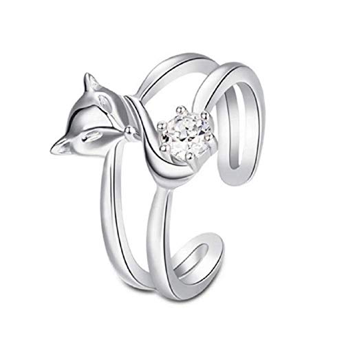 Lzz Plated 925 Silver Ring Fox Ring Cute Animal Adjustable Crystal Ring Inlaid White Cubic Zirconia Ring3