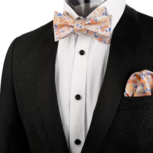 Image of Alizeal Mens 2pcs Floral Bow Tie Set | Self-tied Elegant Pocket Square Set for Wedding