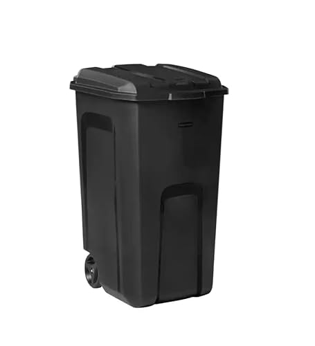 Maverick Gardens Trash Can with Lid, 45 Gallon, Black, Wheeled, Vented, Heavy-Duty