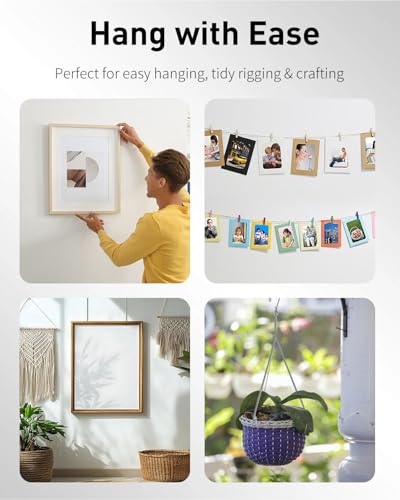 Image of Uniclife Picture Hanging Wire, 100 Feet 1 /32 inch Picture Wire Kit with D-Ring Hangers, Stainless Steel Rope for up to 110 lbs, Trellis Line Cable for Photo Frames and String Lights