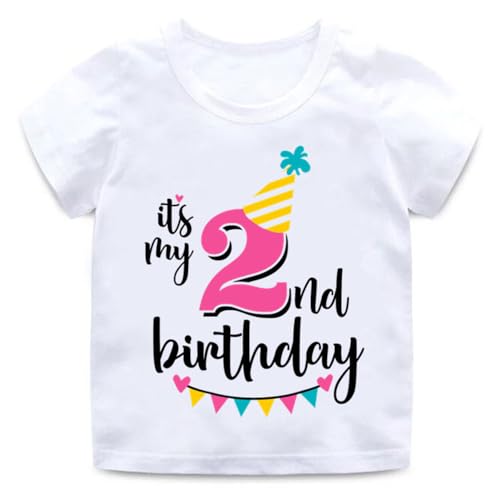 2th Birthday Shirt for Girls, Dress T Shirt 2 Year Old Gift Outfit Decoration Banner Birthday Clothes for Girls White