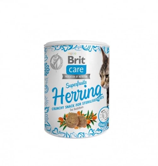 Brit Care Herring Superfruits Snack for Sterilised Cats, Grain-Free Crisp Treats with Herring and Sea Buckthorn, 100 g
