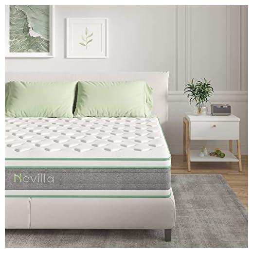 Novilla Queen Mattress 12 Inch Hybrid Mattress in a Box, Innerspring Mattress with Gel Memory Foam for a Cool Sleep, Pressure Relief, Medium Firm Mattress with Pillow Top, Groove,White&Grey&Green