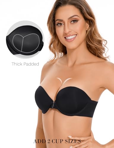 Front Closure Push Up Strapless Bras for Women Balconette Padded Add 2 Cups Racerback Bra Underwire4
