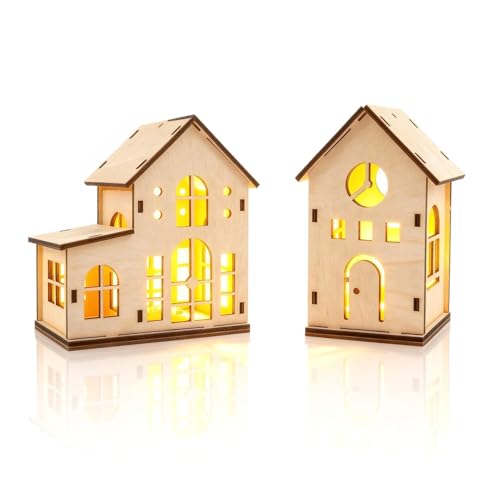 Aitsite LED Holz Weihnachtshaus, Miniatur Haus Deko, Weihnachtsdeko...