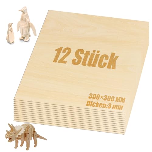 LOLYSIC Lot de 12 Contreplaqué 300x300x3mm feuilles de tilleul,Feuilles de bois minces,Feuilles de contreplaqué,Feuilles de bois de tilleul, le projet de...