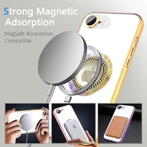 Image of Misscase for iPhone 17e Case& iPhone 16e Magnetic Glitter Case Compatible with MagSafe,Full Protection Slim Shockproof Anti-Scratch Case with Camera Lens Protector Dust-Proof Cover for Women Gold