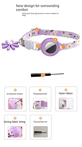 viviweek 8 Stück Katzen-Tracker-GPS-Halsband für kleine Katzen, Airtag-Katzenhalsband mit Chrysantheme, GPS-Hunde-Tracker, verstellbares Leder für Kätzchen und Welpen (Farbe: lila)