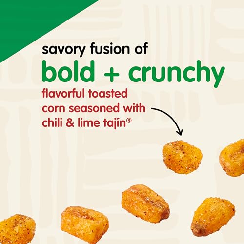 Snak Club Tajin Toasted Corn, Roasted Corn Nuggets with Chili and Lime Seasoning, Mild, Non-GMO, Gluten-Free, Kosher Snack, 1.5 oz Bags, 12 Pack