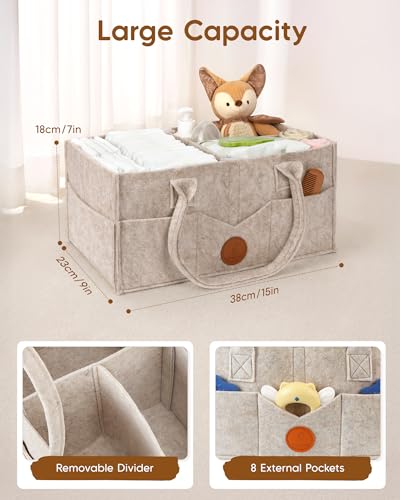 Image of Maliton Baby Diaper Caddy Organizer for Changing Table, Nursery Storage Bin Basket with Handle, Felt Diaper Organizer Suitable for Indoor Outdoor (Khaki) (Pack of 2)