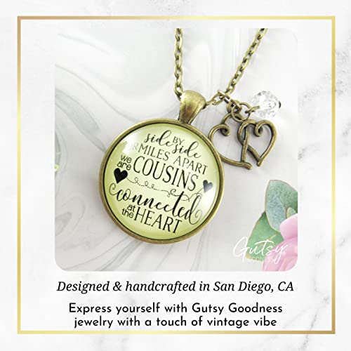 Gutsy Goodness PRNE24005478 Cousin Necklace Side By Side Long Distance Boho Style Bronze Jewelry For Women Chain 24 Inch - Handmade Glass Family Pendant, Double Heart Charm, Gift Package Meaningful Friends Message Card & Box thumb #3
