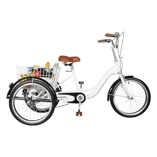 Tagtuell Tricycle pour adultes 20 pouces, 3 roues vélo avec panier de légumes et lumière pour loisirs et courses