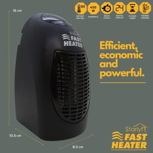 Fast Heater Compact & Portable Electric Heater โ 400W Instant Heat Fan with Adjustable Thermostat, 12-Hour Timer, Ideal for Home, Office, Bathroom & Travel