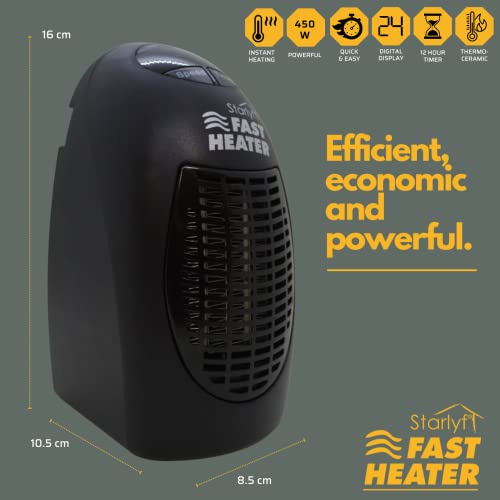 Fast Heater Compact & Portable Electric Heater – 400W Instant Heat Fan with Adjustable Thermostat, 12-Hour Timer, Ideal for Home, Office, Bathroom & Travel