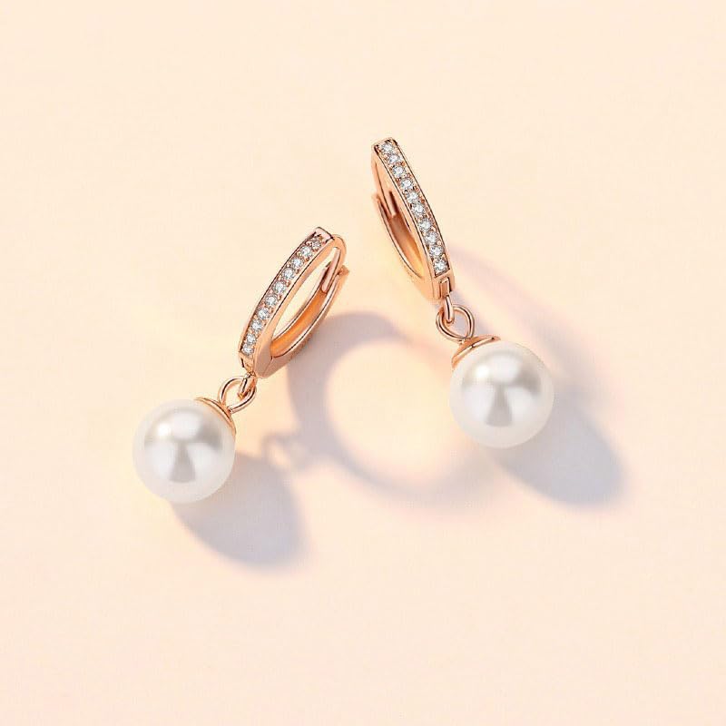 Women's 14K Gold Drop Earrings, Freshwater Cultured Pearl and Moissanite Dangle, Classy Fashion Jewelry, Ideal Gift for Birthdays, and Special Moments4