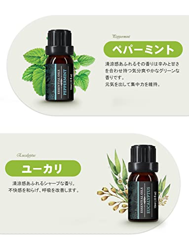 最安値 アロマオイル エッセンシャルオイル 精油 加湿器用 アロマ 睡眠 あろまおいる ラベンダー ハッカ レモングラス ユーカリ スイートオレンジ ティートゥリー 10ml 6本の価格比較