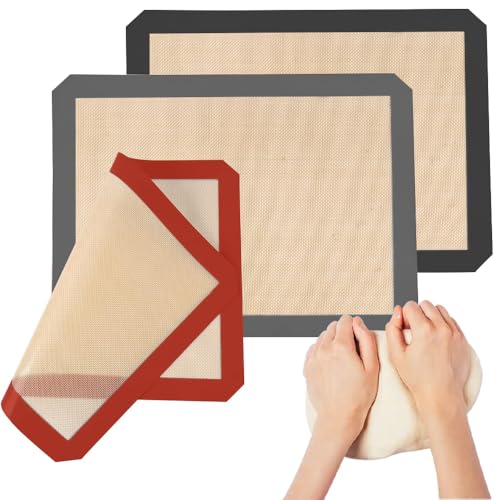Silicone Baking Mat, 3pcs NonStick Baking Mats, Easy to Clean Baking Sheet Heat-Resistant Flexible Reusable Silicone Mat for Microwave Oven Baking Tray(Red/Black/Grey)