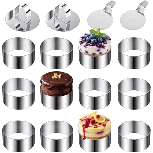Zynaxir 12-Piece Crumpet Rings Set - 8cm Stainless Steel Cake Moulds with Food Press & Spatula for Professional Dessert Presentation