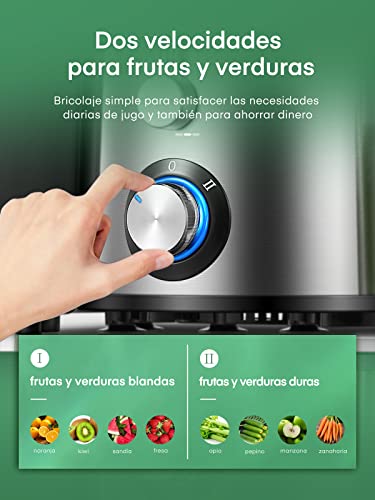 Juilist Licuadora para Verduras y Frutas, Exprimidor Centrífugo Fácil Limpieza Con 65MM XXL de Boca Ancha y 2 Velocidades, Extractor de Jugos con Pies Antideslizante, Antigoteo, 600W - imagen 4