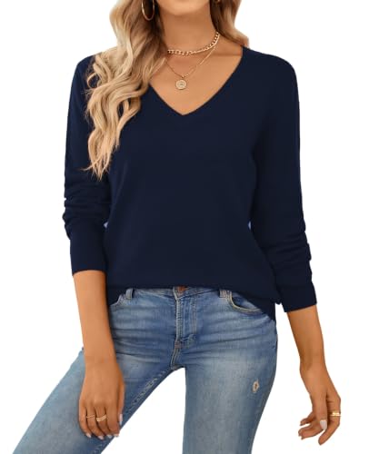 Image of QUALFORT Women's 100% Cotton Sweater Lightweight Long Sleeve Pullover