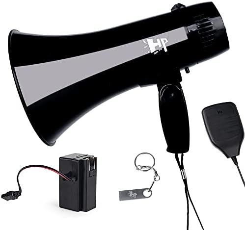 HornPro Megaphone Speaker PA Bullhorn - Built-in Siren &USB Flash Drive - 35 Watts 240S Record- for Football Soccer, Baseball Basketball Cheerleading Fans Coaches & Safety Drills (Black)