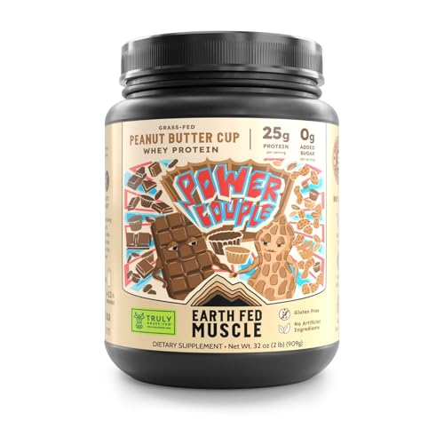 Image of Earth Fed Muscle Power Couple Irish Grass Fed Whey Protein Isolate, Third-Party Certified. 25g Protein, Peanut Butter Cup - Non-GMO, Hormone Free, Soy Free, Gluten Free - 2 LB, 26 Servings