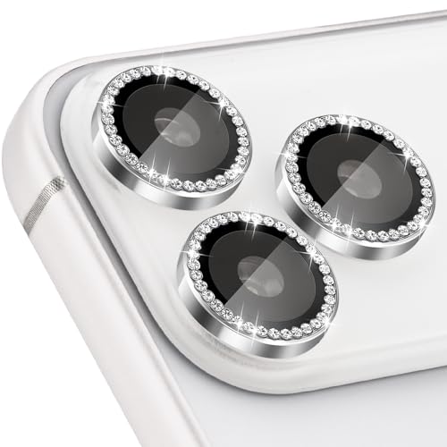 Protection d'objectif iPhone 17 Pro en verre trempé haut de gamme diamant argenté