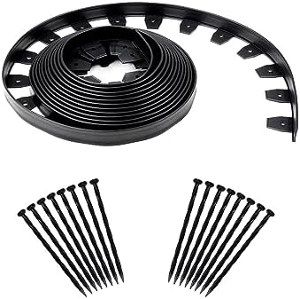 EasyFlex Heavy Duty No-Dig Landscape Edging with Anchoring Spikes, 1.7 in. Tall Straight Top Commercial Grade Plastic Garden Border, 40 Foot Kit, Black