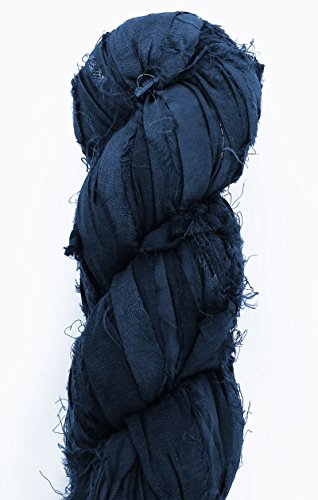 100G Recycled Sari Silk Ribbon Yarn, Jewelry Making Trim - Prussian Blue #TOP3