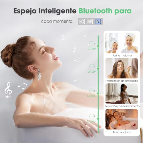 Miniatura 2 de S Bagno Espejo Baño Con Luz 100 X 70 Cm, Epejo Baño Led Con Atenuación Antiempañamiento Con Cambio De Color, Espejos De Baño Con Led Con Altavoz Bluetooth