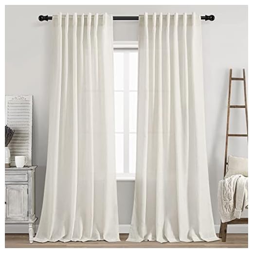 Cream Linen Back Tab Curtains 84 Inch Length for Living Room 2 Panel Set Neutral Modern Farmhouse Window Privacy Semi Sheer Linen Drapes Rustic Pinch Pleated Look Curtain Natural Ivory Colored