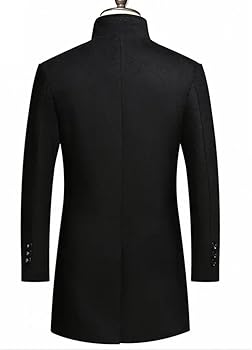 keusyoi Winter Woolen Coats Mens Stand Collar Long Coats Thick