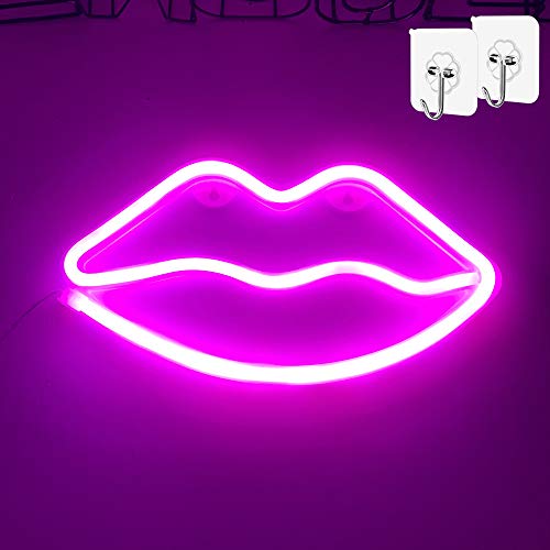 Pink Lips Neon Sign Red Neon Night Lights for Bedroom LED Lips Red Wall Sign Party Girls Baby Kids Children Gifts Home Lips Neon Sign for Wall Decor Wedding Bedroom Living Room Romantic Decor Sign
