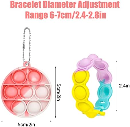 QINREN 12 Pack Mini Push It Fidget Toys, Stress Relief Bracelet & Squeeze Pop Bubble Fidget Keychain, Fidget Toys Pack for Kids Adult OCD, Anxiety