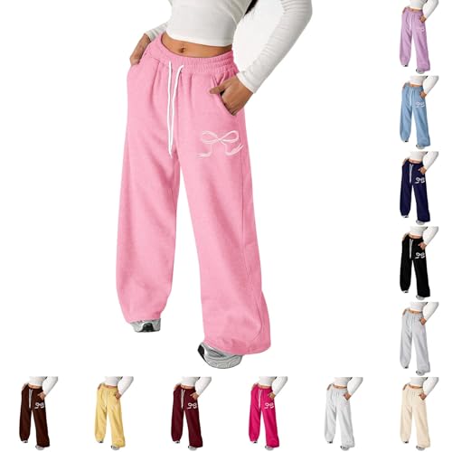 Girl's Bowknot Baggy Drawstring Sweatpants Cute Straight Leg Athletic Pants with Pockets Trousers for Teen Girls 4-13 Years