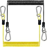 Pristis 2 pcs Retractable Coiled Lanyards, Heavy Duty Kayak Paddle Leash with Stainless Steel Carabiner Clip, Fishing Rod Tool Tether Steel Wire, Stretchy Accessory Gear for Boating, Yellow & Black